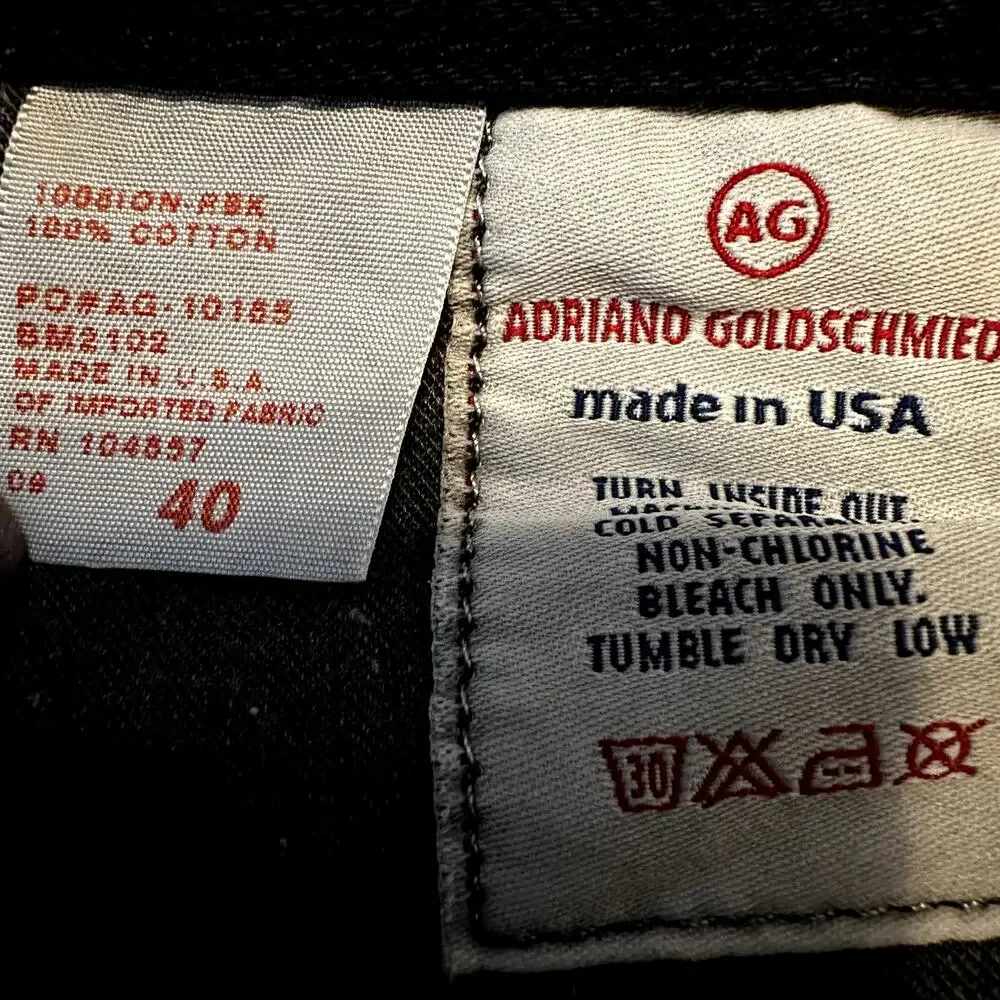 AG Adriano Goldschmied The Hero Straight Jean 100% Cotton Relax Fit Black 40x35